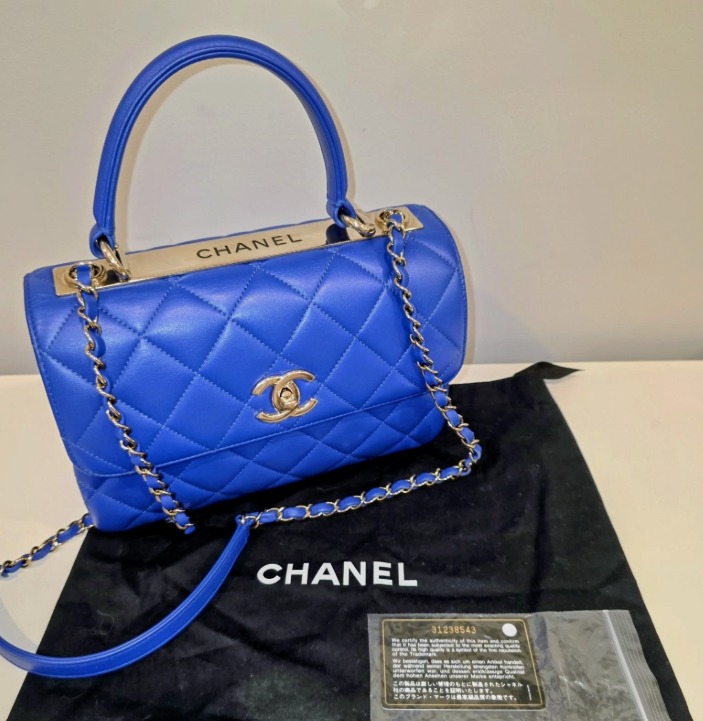 Chanel Trendy CC Blue Quilted Leather Bag Gold Chain Shoulder Handbag - Image 1
