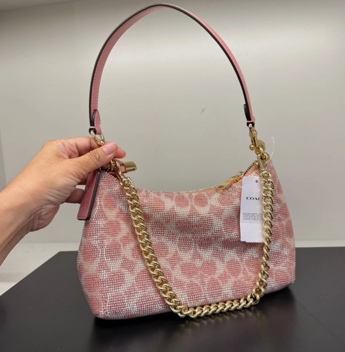 Coach Teri Shoulder Bag In Signature Satin CET14 beaded signature/Gold/Pink - Image 1